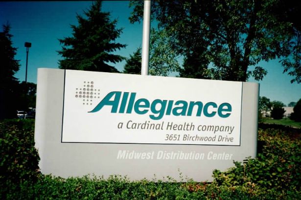 Allegiance.  Main entrance monument company sign.