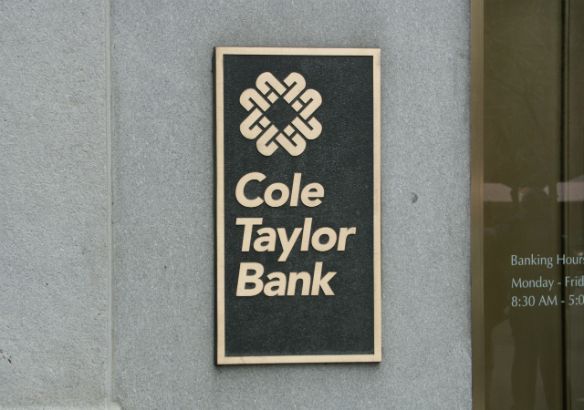 Cole Taylor Bank.  Raised letters in brass.