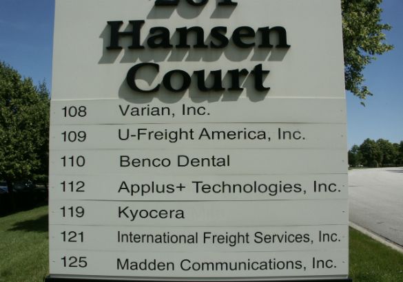 Hansen Court Arlington Heights.  Tenant monument sign at ground level.