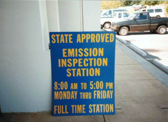Emissions sign. Lightweight and durable plastic Cor-x with custom vinyl lettering.
