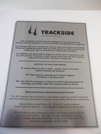 Arlington Park Race Track; Engraved Sign