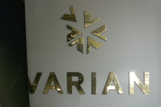 Varian.  Dimensional high gloss gold lettering.
