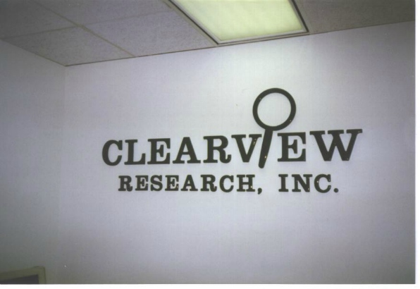 Clearview.  Dimensional receptionist area sign.