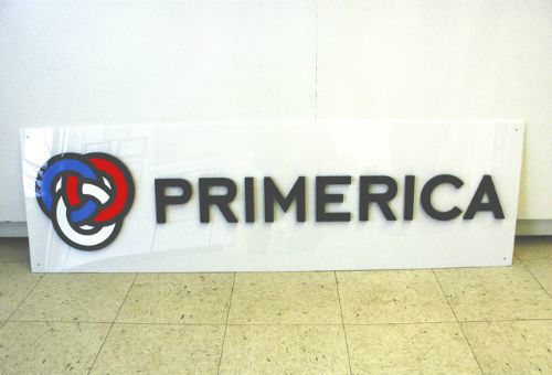 Acrylic dimensional letters in black on a white panel.